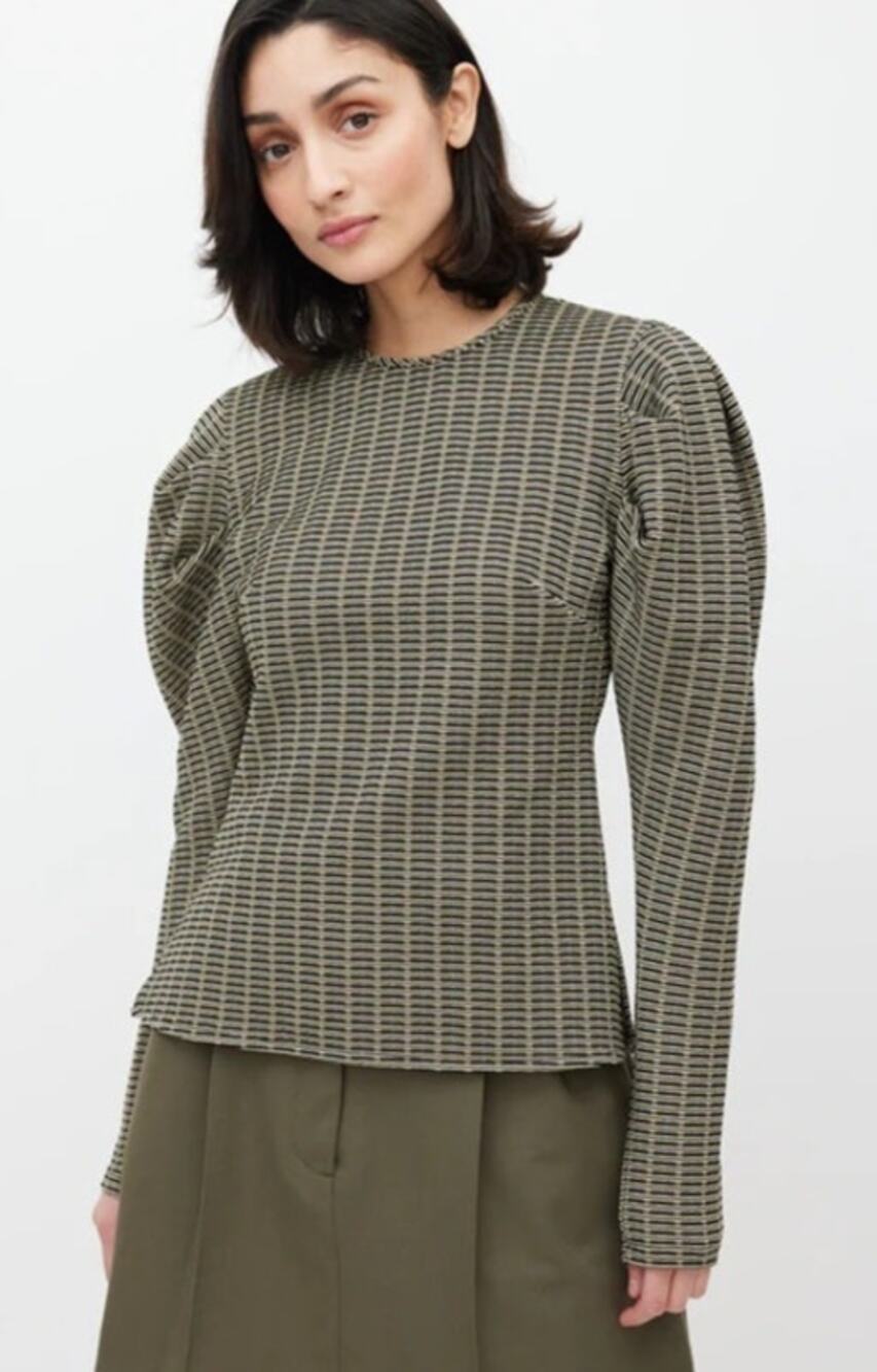 Beaufille Cursa Old Money Textured Knit Puff Sleeve Blouse Small Green Academia
